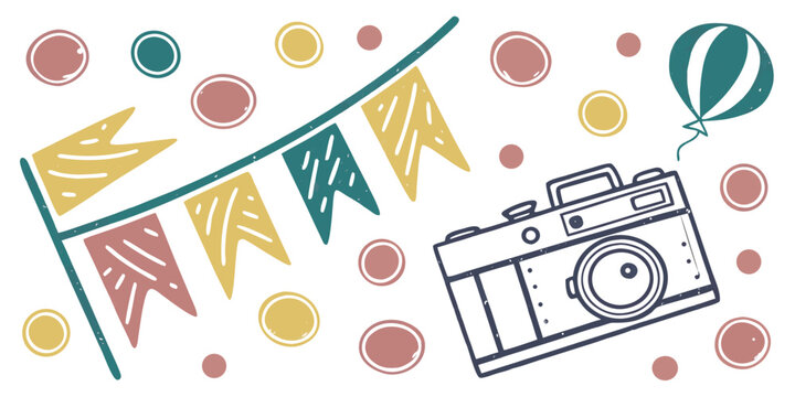 Colorful bunting and confetti celebrating the launch of a new ticketing platform Vector