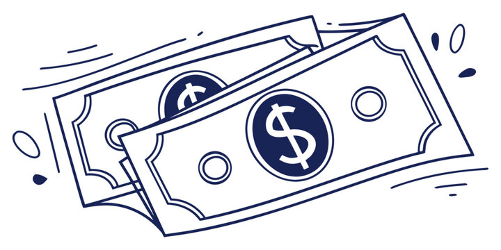 A detailed illustration of three us dollars bills with a dollar sign on each. Vector