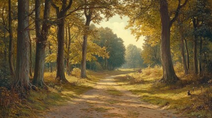 Obraz premium Sunlit Autumn Forest Path.