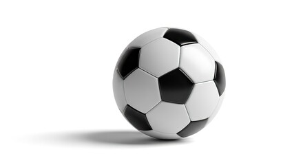 Fototapeta premium Classic black and white soccer ball ready for play, representing international sport, competition, and outdoor recreation on a clean, isolated white background