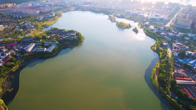 Yuelu District Changsha - Aerial Lake and Urban Landscape