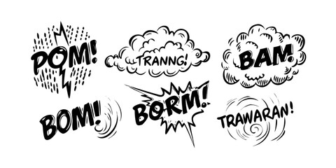 A collection of comic book sound effect illustrations in a variety of shapes and sizes Vector © leptop
