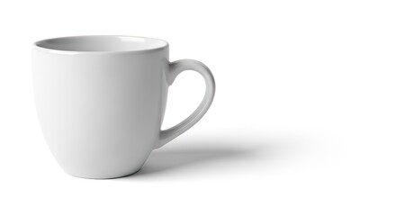 Obraz premium A clean white coffee mug casting a soft shadow on a white background, perfect for beverages and branding