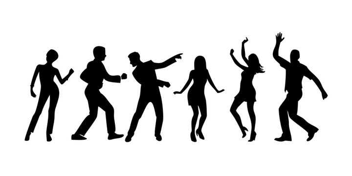 Silhouettes of people dancing together in a line Vector