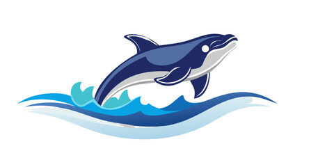 A majestic orca leaping out of a vibrant blue ocean wave Vector © leptop