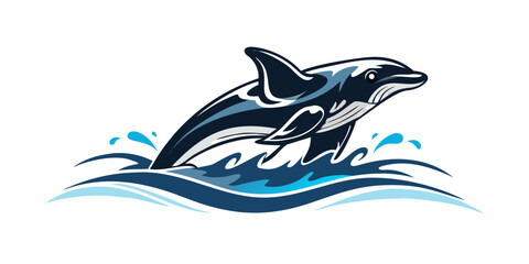 A majestic orca leaping out of the ocean with a powerful splash. Vector © leptop
