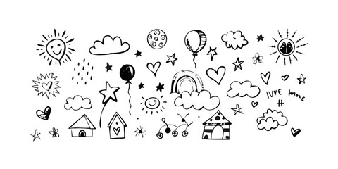 A delightful collection of various line art icons and symbols Vector