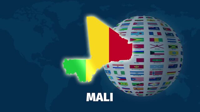 Mali map animation with globe on blue background