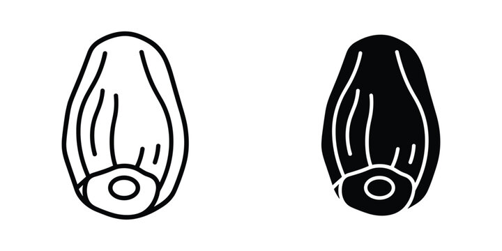 A simple black and white illustration depicts two almond icons one outlined and one filled showcasing a nut with a shell high quality professional detailed modern