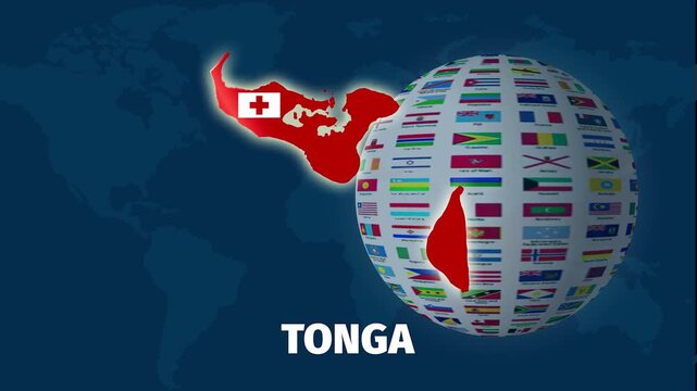 Tonga map zoom animation with globe