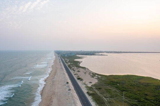 Aerial View of the Town of Hatteras Looking South Down Highway 12 in the Outer Banks North Carolina