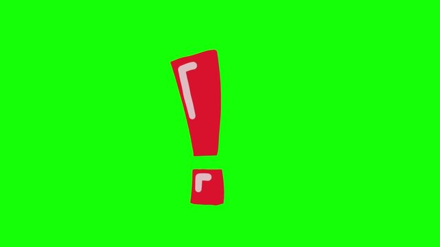 Red hand drawn cartoon exclamation mark symbol with motion and highlight isolated on transparent background.
