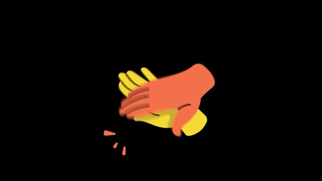 Two colorful cartoon hands clapping or giving high five animation on transparent background with motion lines illustration