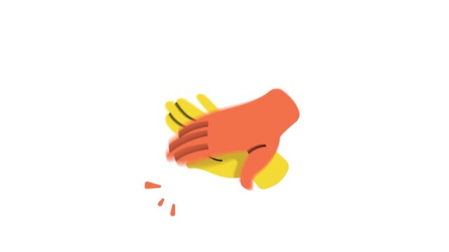 Two colorful cartoon hands clapping or giving high five animation on transparent background with motion lines illustration