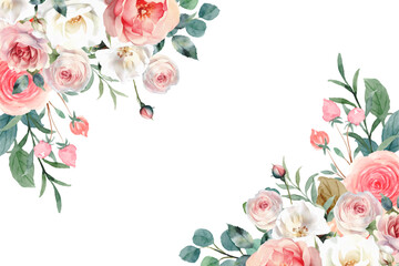 Flower watercolor frame for wedding, birthday, card, background, invitation, wallpaper, sticker, decoration etc.
