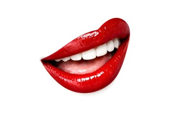 Fototapeta premium Glossy Red Lips with Perfect White Teeth Isolated