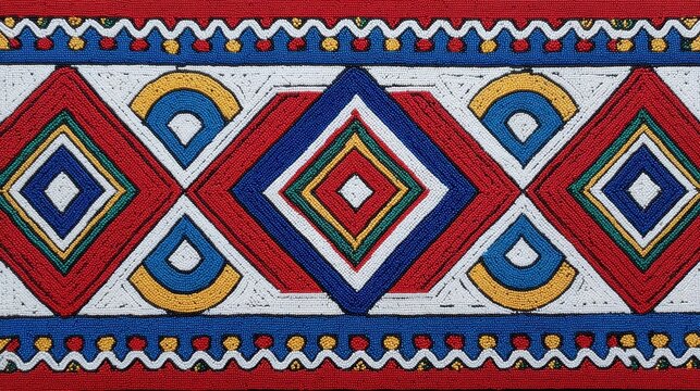 Vibrant Zulu Beadwork Pattern Showcasing Colorful Geometric Designs on Textile Background