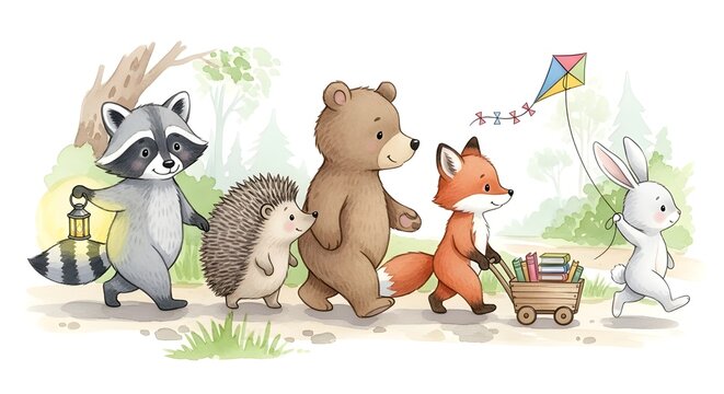 Amigos del bosque.
 Im&aacute;genes predise&ntilde;adas dibujadas a mano en acuarela con animales del bosque: oso, conejito, zorro, mapache, erizo.
 Para dise&ntilde;ar fiestas de beb&eacute;s, baby showers, cumplea&ntilde;os y guarder