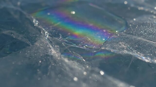 Iridescent Glacier Surface Macro view of ice exhibiting thin-film interference