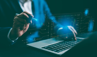 Business financial stock market concept. Businessman analyzing financial data stock market....