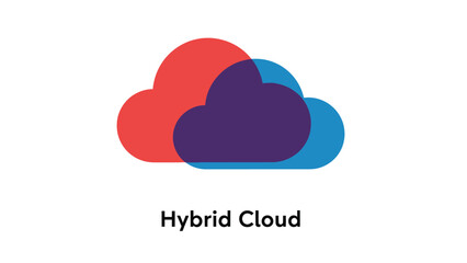 Hybrid Cloud Computing Vector Icon: Modern Digital Integration Symbol Showing Public and Private Data Networks Overlapping on a White Background