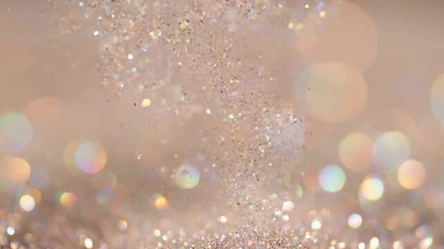 Ethereal Glitter Cloud A slow, mesmerizing drift of minuscule golden and silver particles, like an elegant, sparkling dust cloud gently suspended in the air.