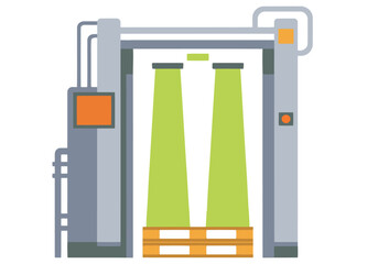 A stylized scanner gate controls inventory logistics. Modern, industrial design with a green light beam. Perfect for business and logistics visuals.