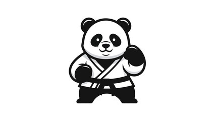 Cartoon panda in karate gi striking a pose isolated on white background © azziza