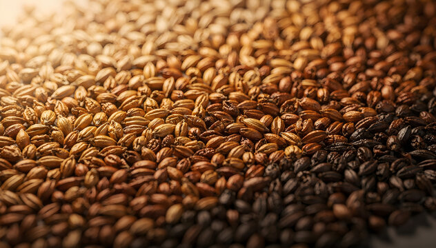 Malted Grains Cascade: A Symphony of Caramel Tones and Textures, Ideal for Brewing, Cooking, and Culinary Arts, Evoking Warmth and Craftsmanship in Every Detail