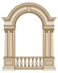 Elegant classical marble archway with columns isolated on transparent background