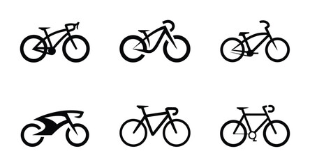 Black and white vector illustration of various bicycle designs