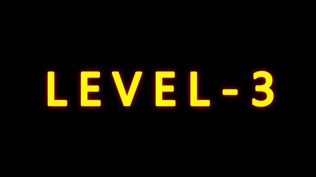 LEVEL 3 text animation on black background. typography ideal for gaming progress, level 3 text bounce animation with glow effect.