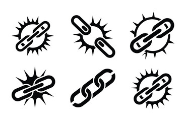 Obraz premium Vector icons of broken chains and explosions in a bold black-and-white design
