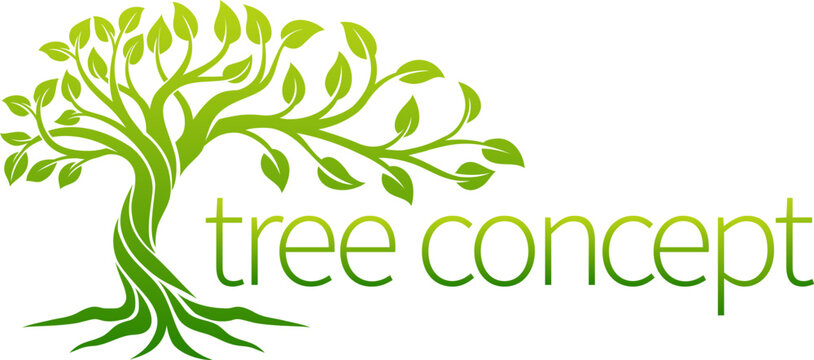 A tree life of life concept icon with strong roots and branches surrounding text