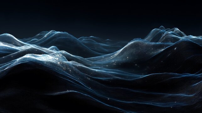 Gravity waves through the void, layered ripples of spacetime shimmering in dark blue tones, slow cosmic motion blur, 