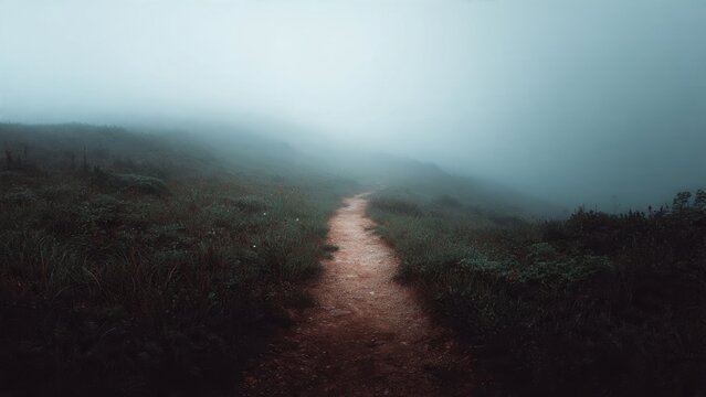 Foggy path in the mountains
