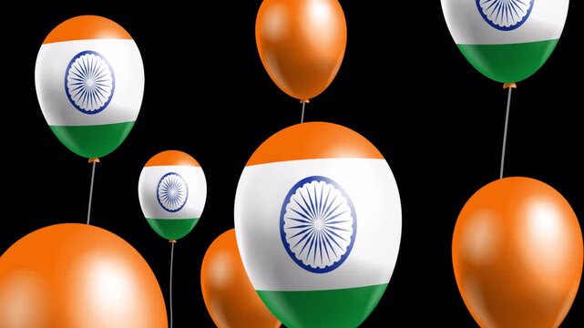 animated flying baloons with indian  flag  colors   2d motion graphics video footage alpha channel