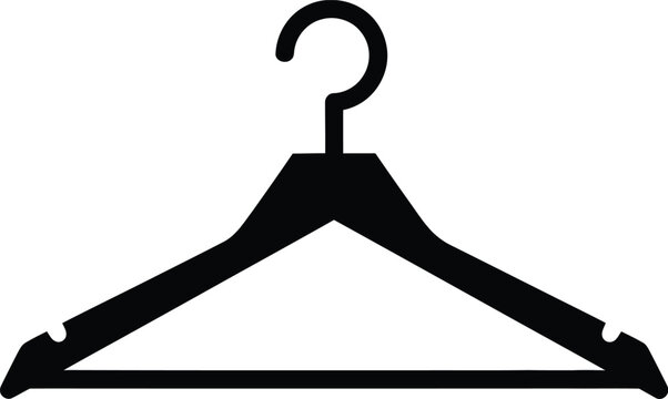 A simple black icon illustrating a clothes hanger used for organizing and storing garments in closets and shops.