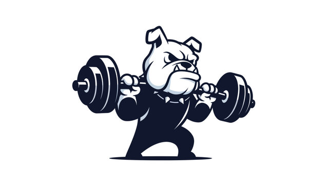 Strong bulldog character lifting weights vector illustration isolated design