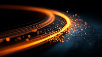 Glowing light trails creating abstract energy flow on black. Abstract glowing light trails with particles showing dynamic energy and speed. Abstract wallpaper