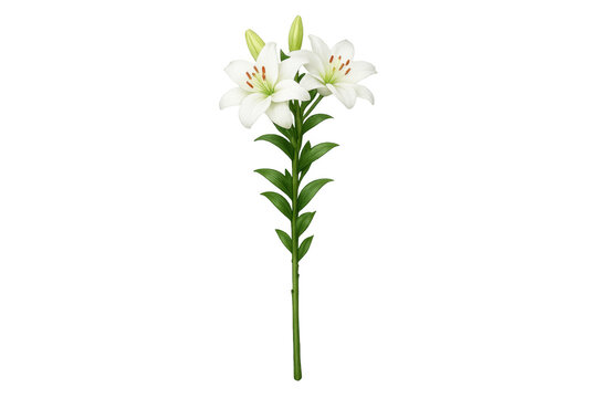 White lily flowers blooming with green leaves, depicting purity, spring, and natural beauty on transparent background