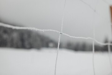 Winter Frost on Fence Close Up