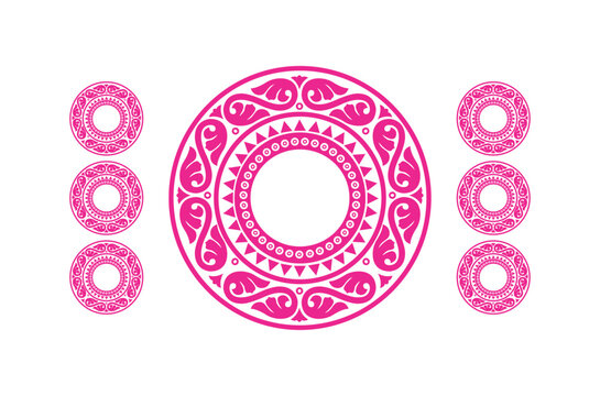 Pink Vintage Ornamental Pattern in Three Circular Frames