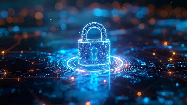 Digital Security and Protection: A luminous padlock symbolizes digital security, illuminated amidst a web of circuits, encapsulating the essence of safety in the digital realm.