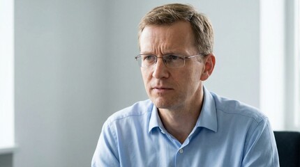 Obraz premium Thoughtful Middle-Aged Businessman in Glasses with Serious Expression