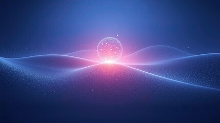 Obraz premium Digital Orb Emerging Energy Waves Vibrant Digital Sphere Emerging from Wavy Abstract Backgrounds Glowing Sphere Emerging Wave Patterns Futuristic Sphere Emerging Abstract Background