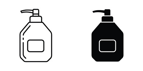 Fototapeta premium Two monochrome illustrations of liquid soap dispensers one outlined and one solid black high quality professional detailed modern elegant stylish clean crisp vibrant colorful digital creative