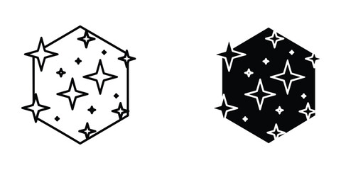 Two geometric designs are displayed a hexagonal prism with stars and a solid hexagon filled with star patterns high quality professional detailed modern elegant stylish clean