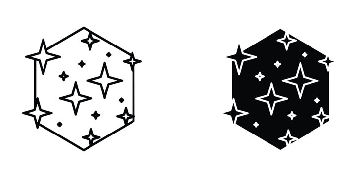 Two geometric designs are displayed a hexagonal prism with stars and a solid hexagon filled with star patterns high quality professional detailed modern elegant stylish clean