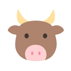 Fototapeta premium Flat illustration of a cute buffalo face with curved horns and gentle expression. Perfect for wildlife themes, animal characters, educational visuals, and playful designs.